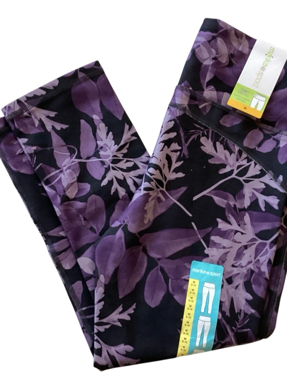 Marika NWT Purple Floral Cropped Athletic Leggings Misses size M 8-10